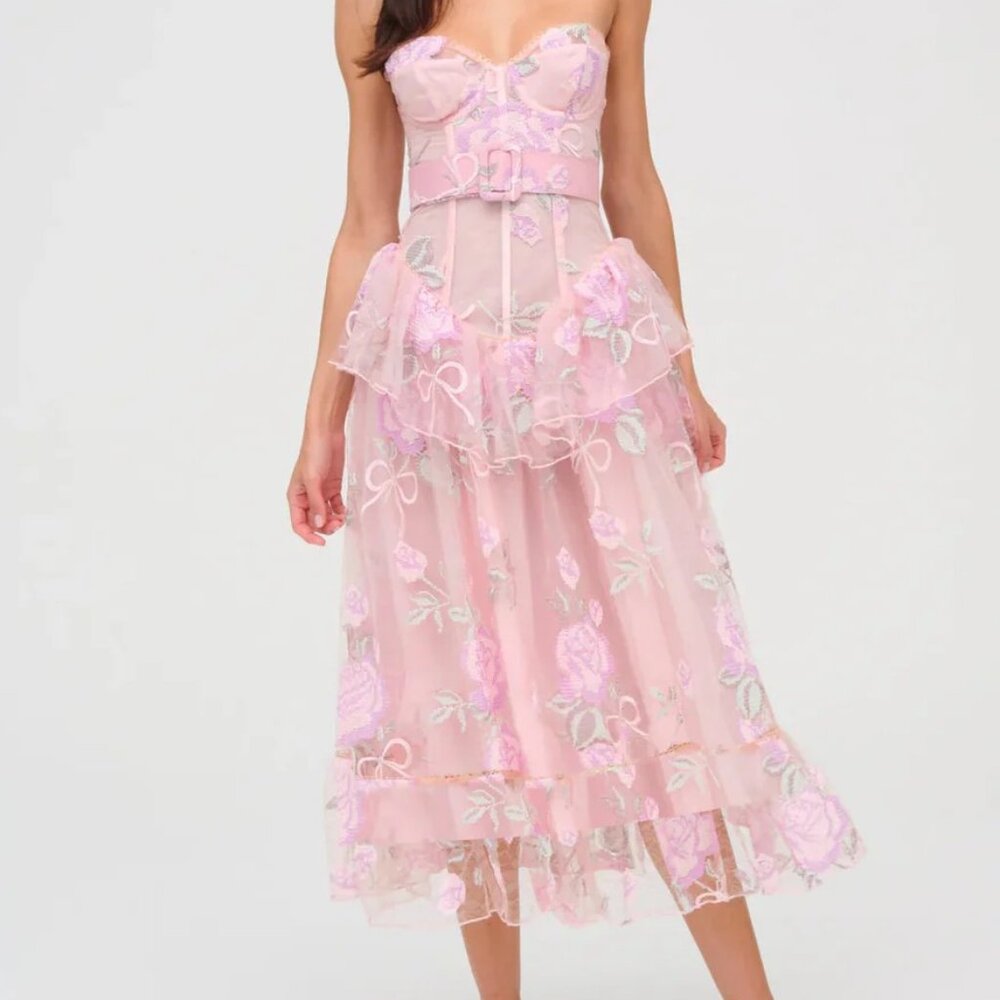 FOR LOVE & LEMONS Emmeline Embroidery Ruffle Midi Dress Size XS NWT - Picture 4 of 17